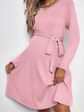 A-line round neck long sleeve dress