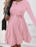 A-line round neck long sleeve dress