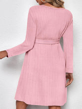 A-line round neck long sleeve dress