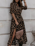long-sleeved leopard print dress