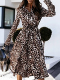long-sleeved leopard print dress