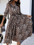 long-sleeved leopard print dress