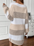 Contrast striped casual loose long-sleeved sweater
