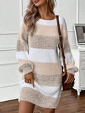 Contrast striped casual loose long-sleeved sweater