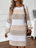 Contrast striped casual loose long-sleeved sweater