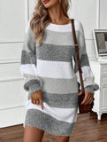 Contrast striped casual loose long-sleeved sweater