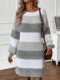 Contrast striped casual loose long-sleeved sweater