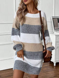 Contrast striped casual loose long-sleeved sweater