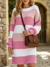 Contrast striped casual loose long-sleeved sweater