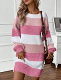 Contrast striped casual loose long-sleeved sweater