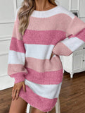 Contrast striped casual loose long-sleeved sweater