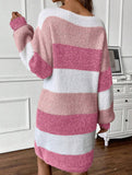 Contrast striped casual loose long-sleeved sweater