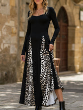 Retro high waist leopard print patchwork dress