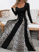 Retro high waist leopard print patchwork dress