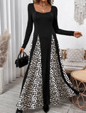 Retro high waist leopard print patchwork dress