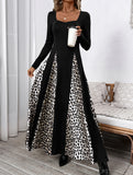 Retro high waist leopard print patchwork dress
