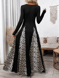 Retro high waist leopard print patchwork dress