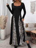 Retro high waist leopard print patchwork dress