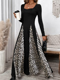 Retro high waist leopard print patchwork dress