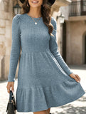 Vintage Striped Crew Neck Knit Sweater Dress