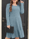 Vintage Striped Crew Neck Knit Sweater Dress