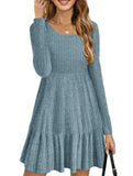 Vintage Striped Crew Neck Knit Sweater Dress