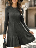 Vintage Striped Crew Neck Knit Sweater Dress
