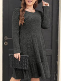 Vintage Striped Crew Neck Knit Sweater Dress