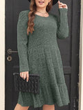 Vintage Striped Crew Neck Knit Sweater Dress