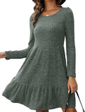 Vintage Striped Crew Neck Knit Sweater Dress