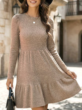 Vintage Striped Crew Neck Knit Sweater Dress