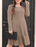 Vintage Striped Crew Neck Knit Sweater Dress