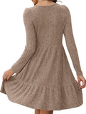 Vintage Striped Crew Neck Knit Sweater Dress