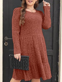 Vintage Striped Crew Neck Knit Sweater Dress
