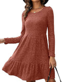 Vintage Striped Crew Neck Knit Sweater Dress