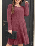 Vintage Striped Crew Neck Knit Sweater Dress