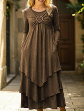 Solid color waist heart casual dress