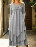 Solid color waist heart casual dress