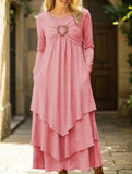 Solid color waist heart casual dress