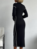 Slim-fit knitted dress with waist