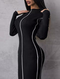 Slim-fit knitted dress with waist