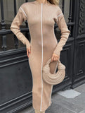 Slim-fit knitted dress with waist