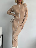 Slim-fit knitted dress with waist
