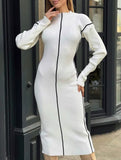 Slim-fit knitted dress with waist