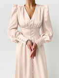 Retro V-neck waist dress