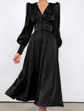 Retro V-neck waist dress
