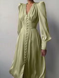 Retro V-neck waist dress