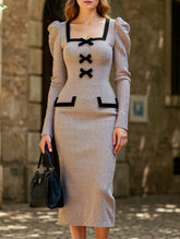 Plaid long-sleeved sexy tight hip skirt