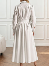 Shirt-belt pleated long dress