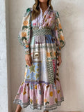 Printed painted long-sleeved swing dress